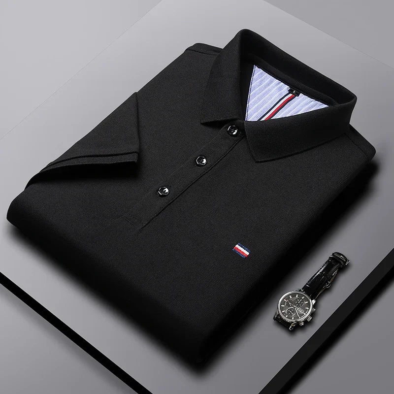 Homme Polo Manches Courtes avec Col Classique et Fermeture Boutons
