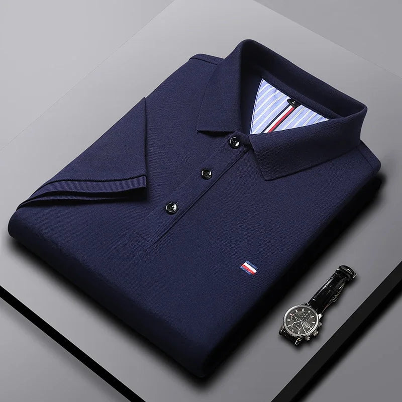 Homme Polo Manches Courtes avec Col Classique et Fermeture Boutons