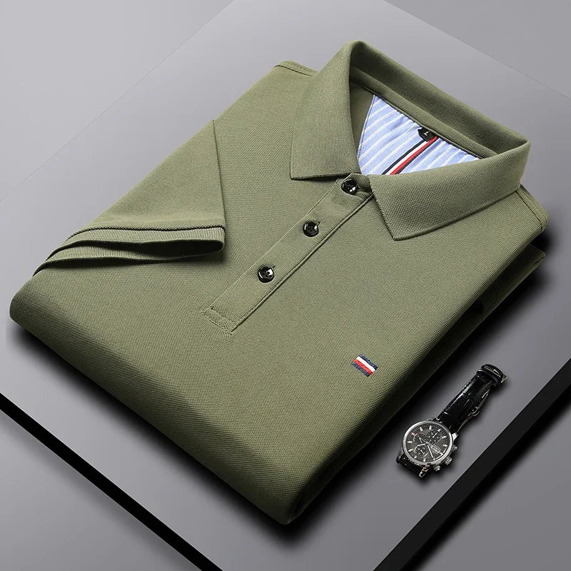 Homme Polo Manches Courtes avec Col Classique et Fermeture Boutons