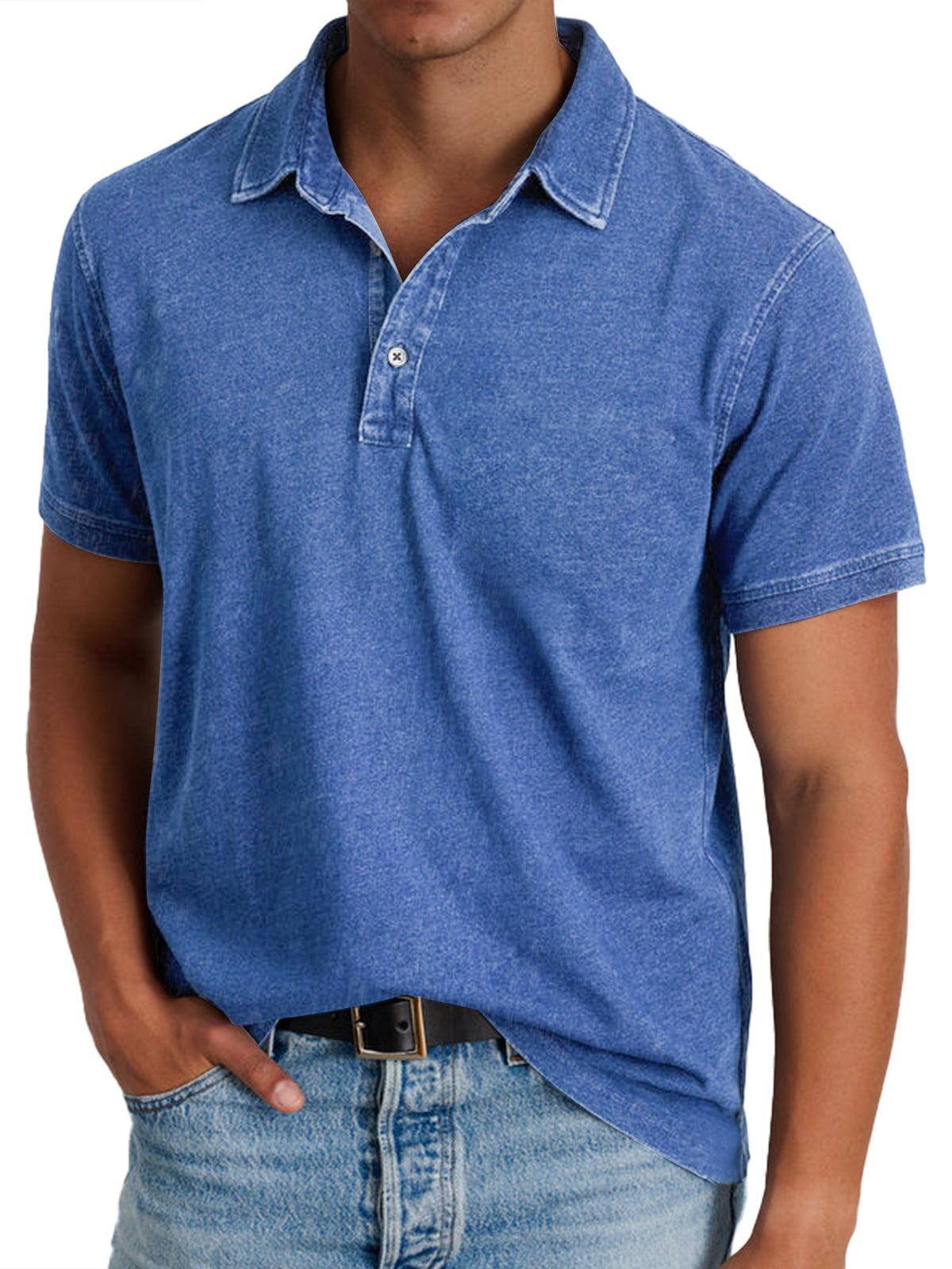 Homme Polo Manches Courtes avec Col Classique et Finition Délavée