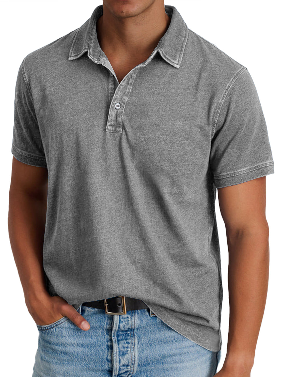 Homme Polo Manches Courtes avec Col Classique et Finition Délavée