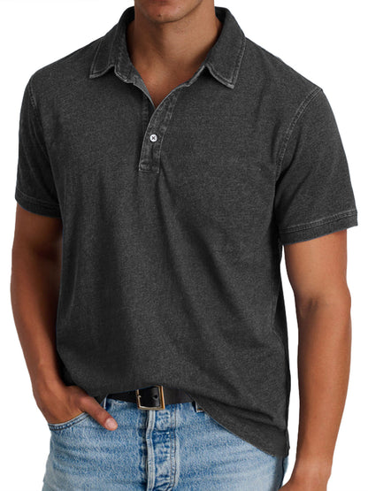 Homme Polo Manches Courtes avec Col Classique et Finition Délavée