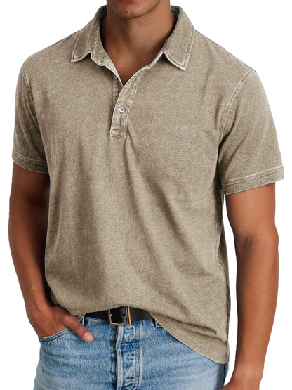 Homme Polo Manches Courtes avec Col Classique et Finition Délavée