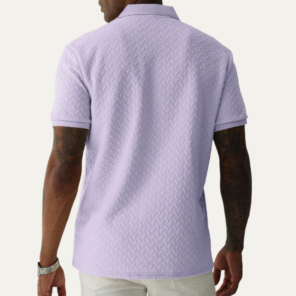 Homme Polo Manches Courtes avec Col Classique et Motif Texturé