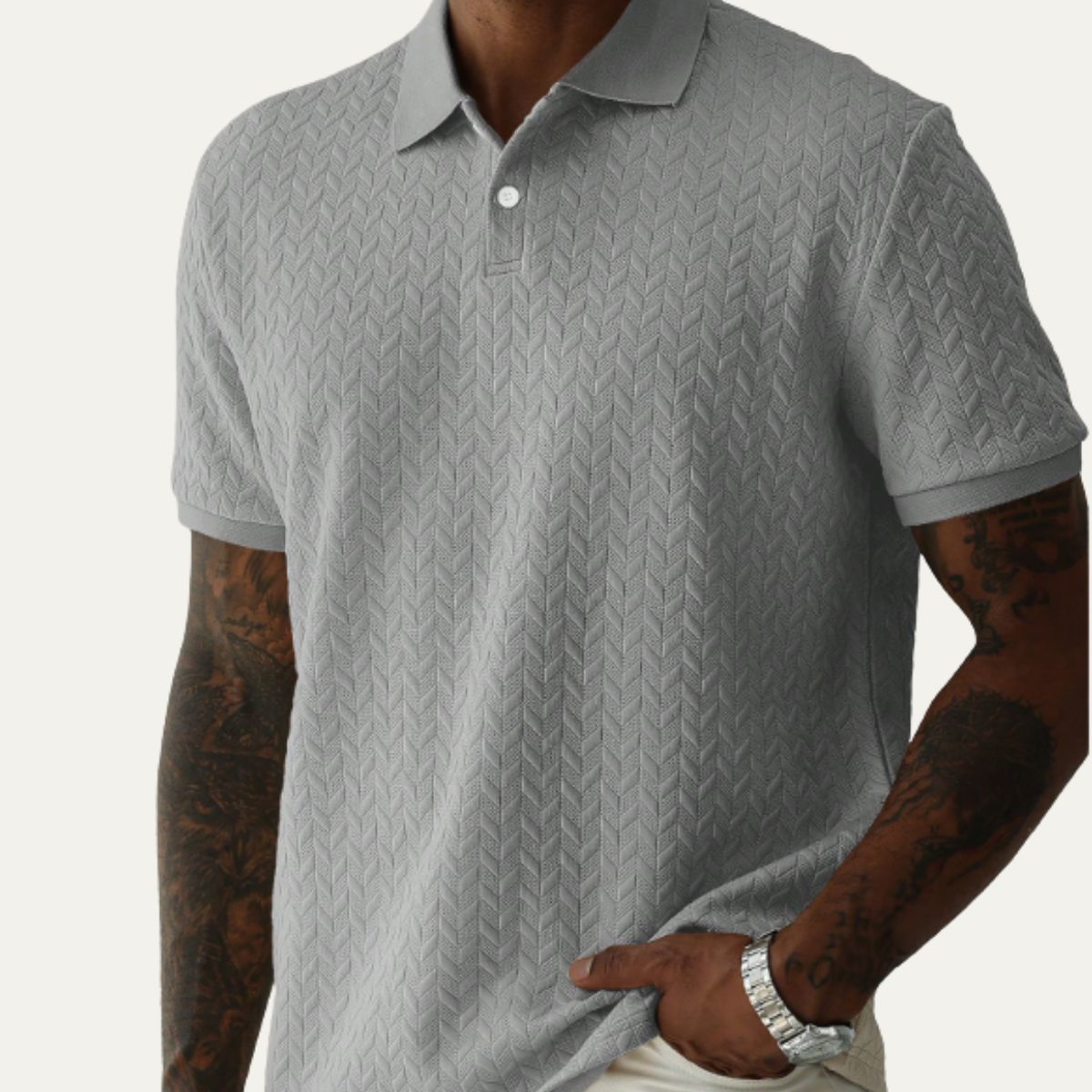 Homme Polo Manches Courtes avec Col Classique et Motif Texturé