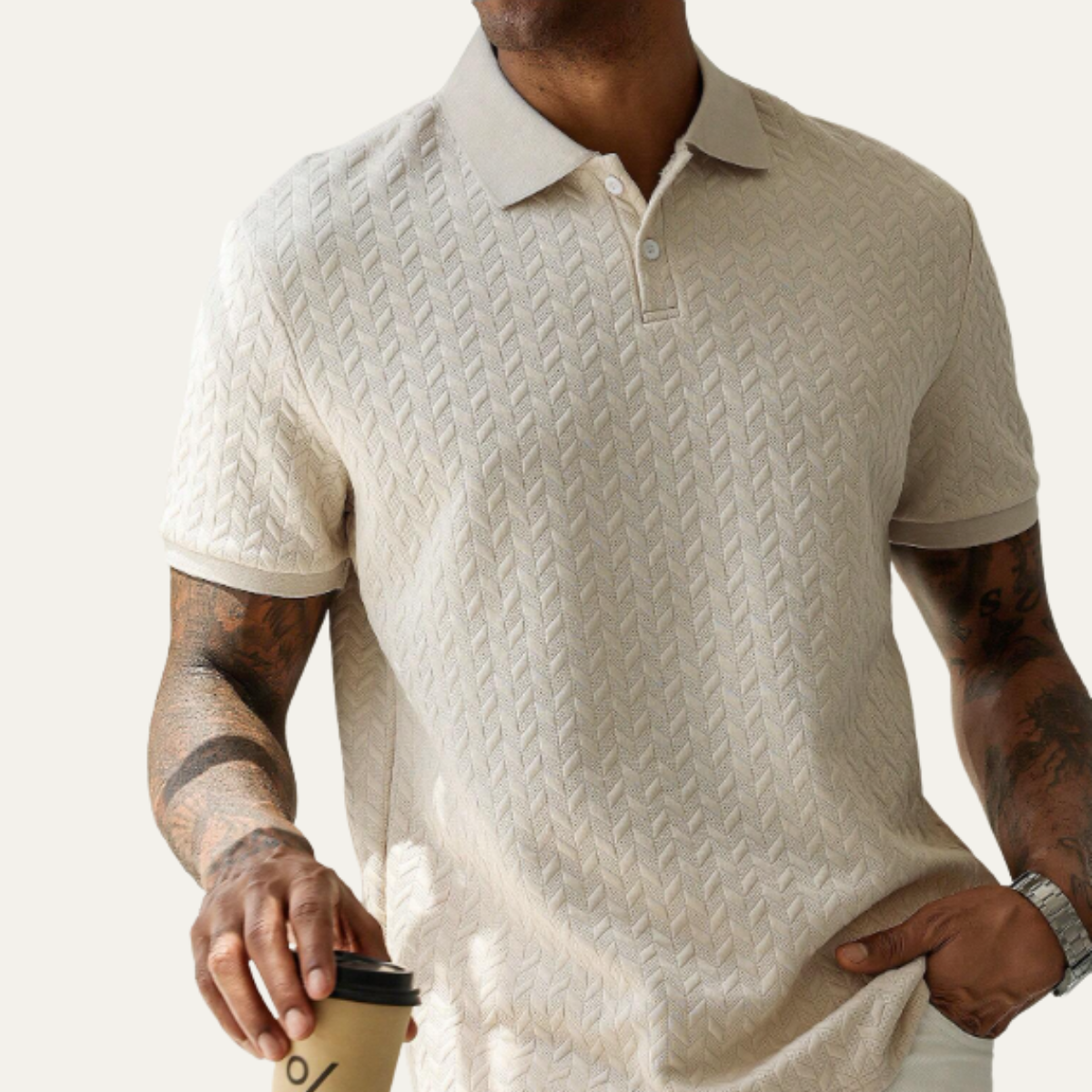 Homme Polo Manches Courtes avec Col Classique et Motif Texturé