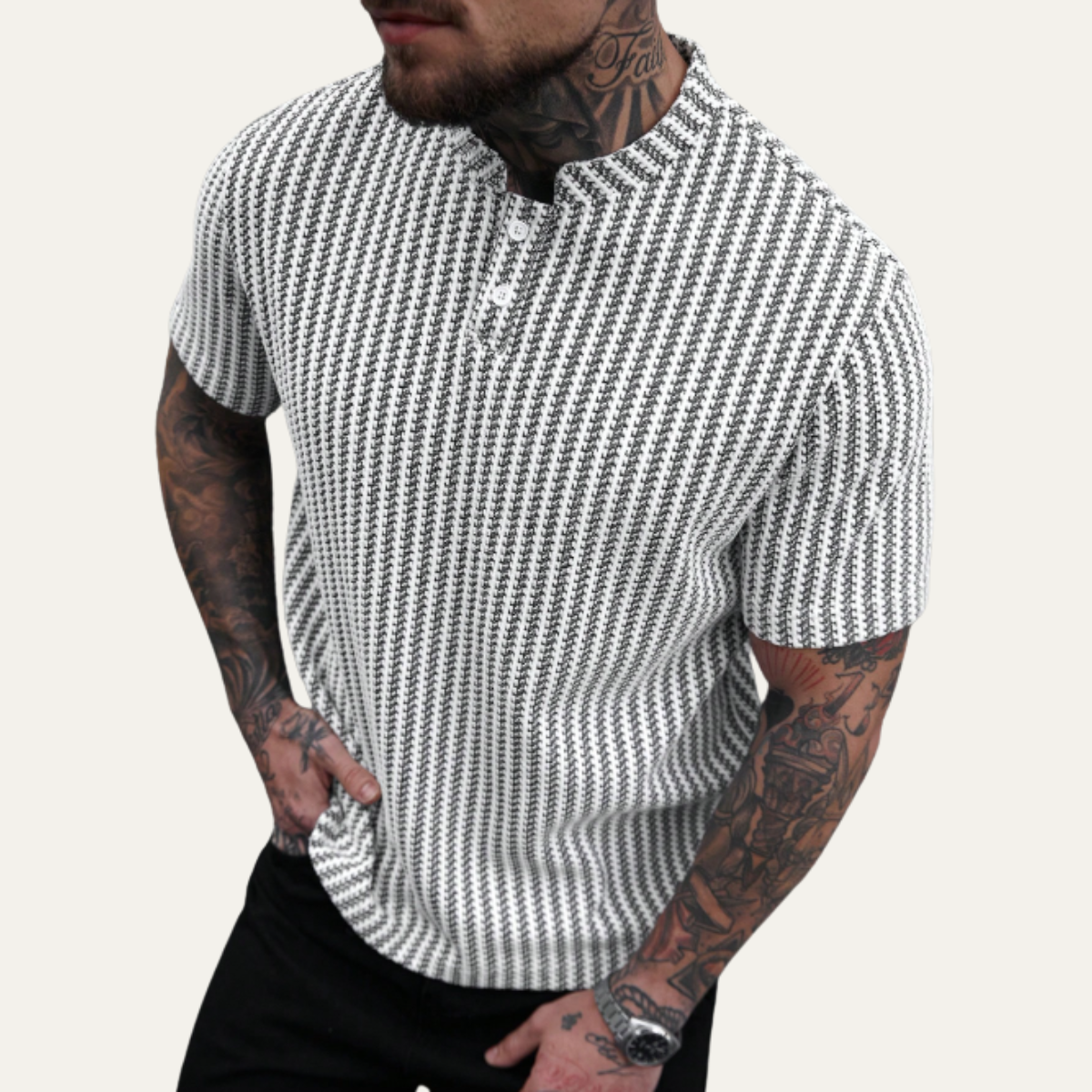 Homme Polo Manches Courtes avec Col Classique et Motif Texturé