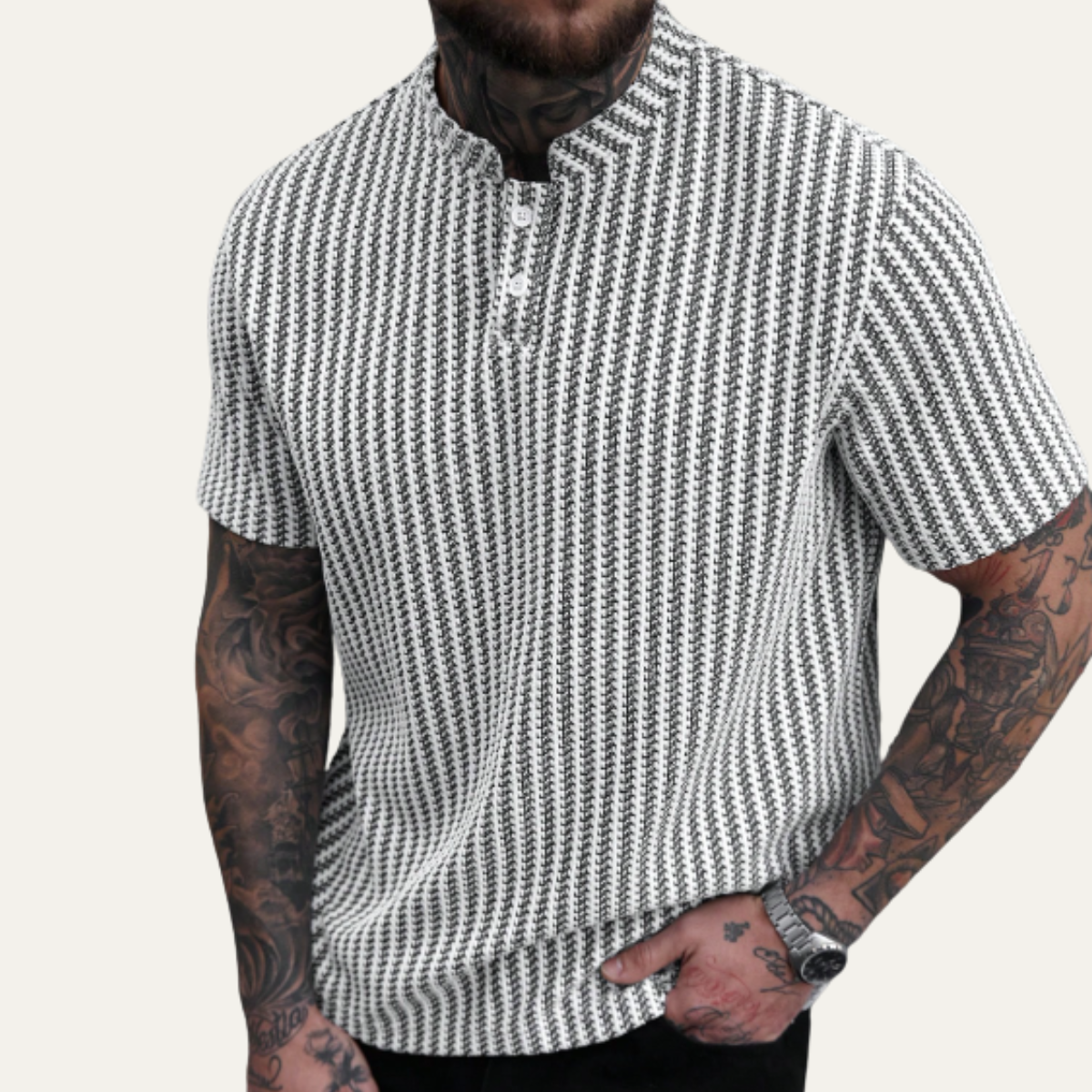 Homme Polo Manches Courtes avec Col Classique et Motif Texturé