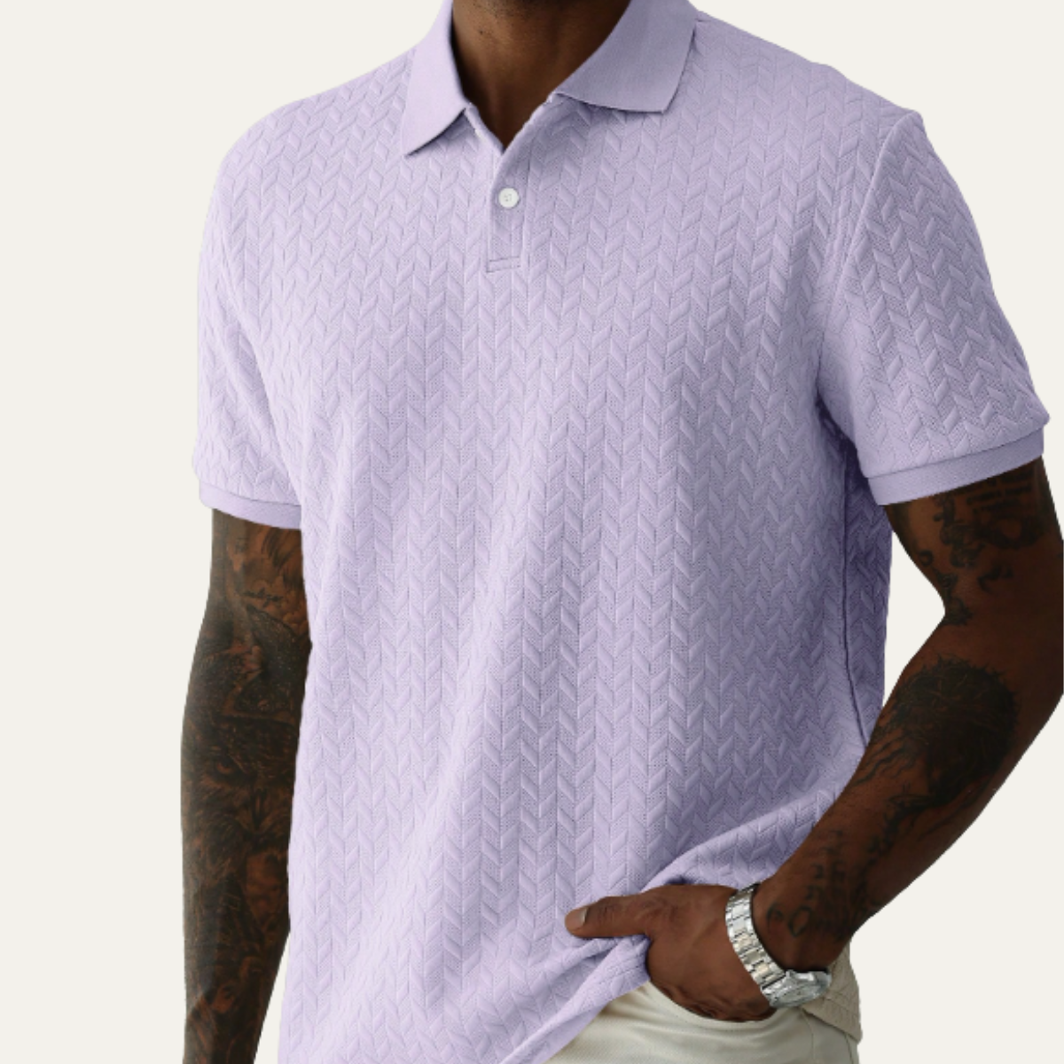 Homme Polo Manches Courtes avec Col Classique et Motif Texturé
