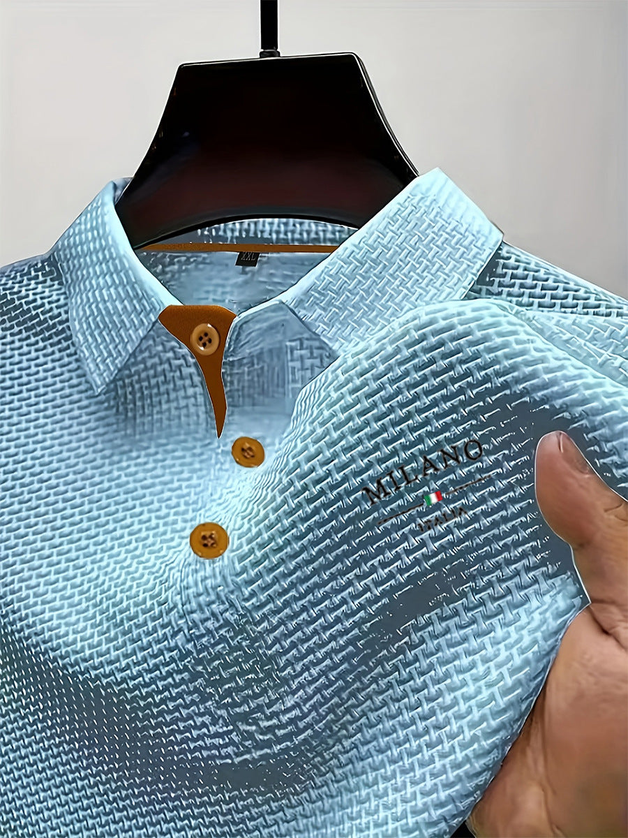 Homme Polo Manches Courtes avec Col Classique et Texture Jacquard