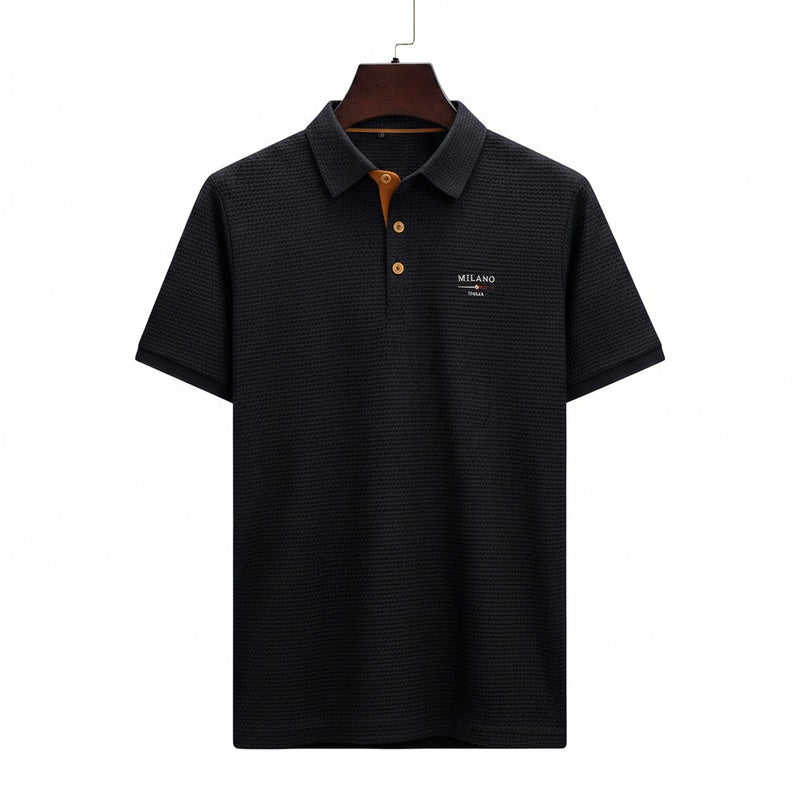 Homme Polo Manches Courtes avec Col Classique et Texture Jacquard