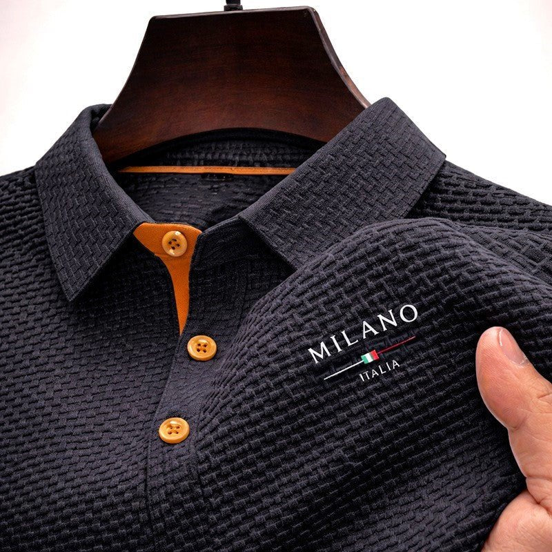 Homme Polo Manches Courtes avec Col Classique et Texture Jacquard