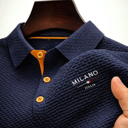 Homme Polo Manches Courtes avec Col Classique et Texture Jacquard