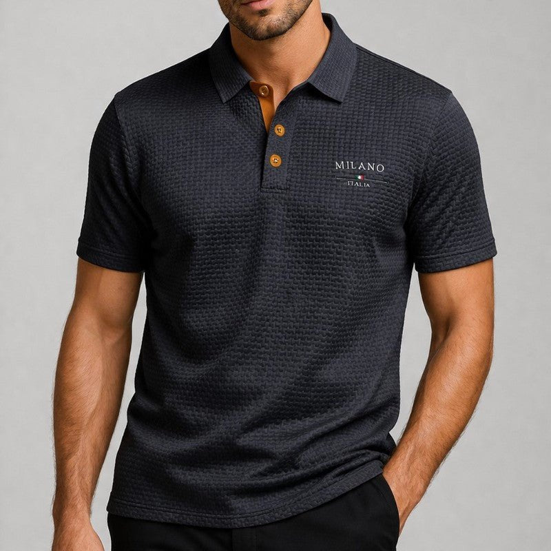 Homme Polo Manches Courtes avec Col Classique et Texture Jacquard