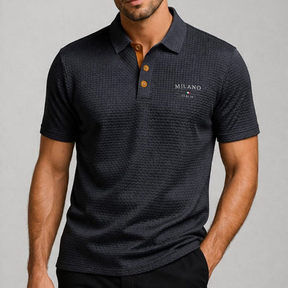 Homme Polo Manches Courtes avec Col Classique et Texture Jacquard