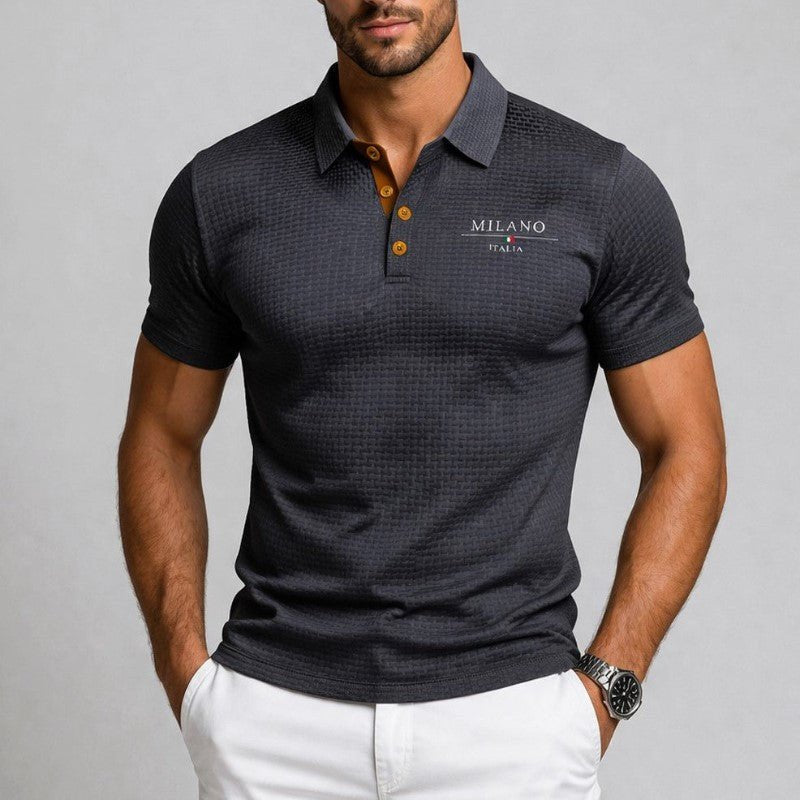 Homme Polo Manches Courtes avec Col Classique et Texture Jacquard