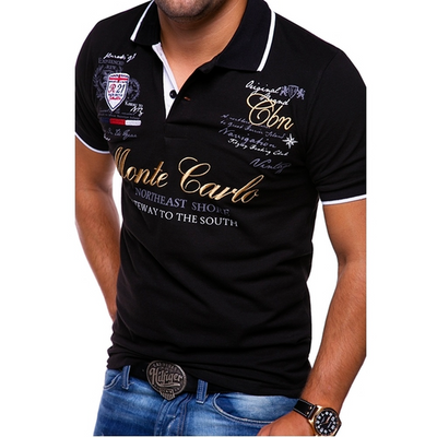Homme Polo Manches Courtes avec Col Contrasté et Imprimé