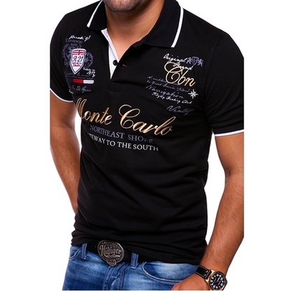 Homme Polo Manches Courtes avec Col Contrasté et Imprimé