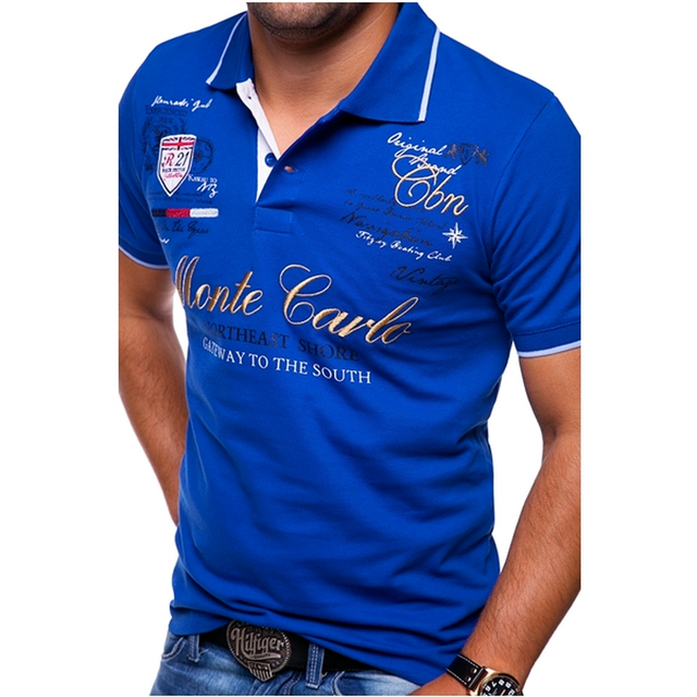 Homme Polo Manches Courtes avec Col Contrasté et Imprimé