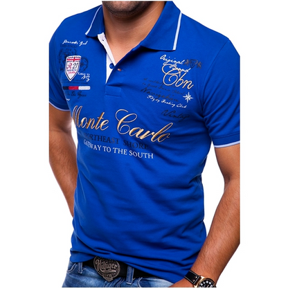 Homme Polo Manches Courtes avec Col Contrasté et Imprimé