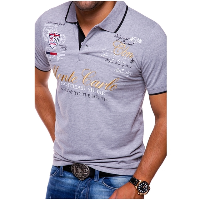 Homme Polo Manches Courtes avec Col Contrasté et Imprimé