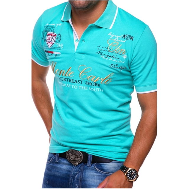 Homme Polo Manches Courtes avec Col Contrasté et Imprimé