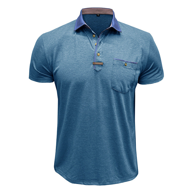 Homme Polo Manches Courtes avec Col Contrasté et Poche Poitrine