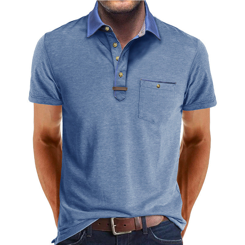 Homme Polo Manches Courtes avec Col Contrasté et Poche Poitrine