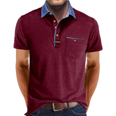 Homme Polo Manches Courtes avec Col Contrasté et Poche Poitrine