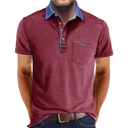 Homme Polo Manches Courtes avec Col Contrasté et Poche Poitrine