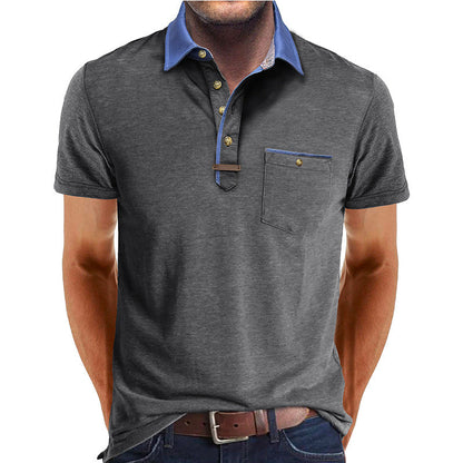Homme Polo Manches Courtes avec Col Contrasté et Poche Poitrine