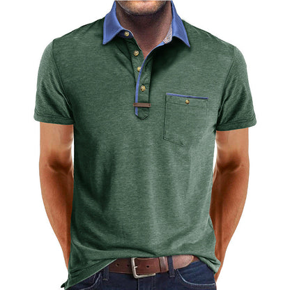 Homme Polo Manches Courtes avec Col Contrasté et Poche Poitrine
