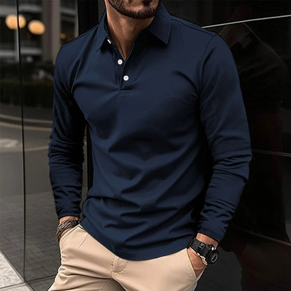Homme Polo Manches Longues avec Col Classique Slim Fit