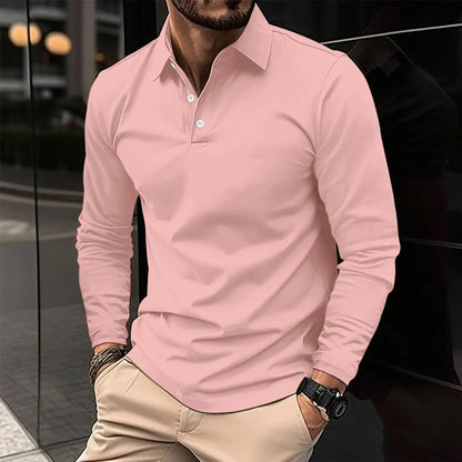 Homme Polo Manches Longues avec Col Classique Slim Fit