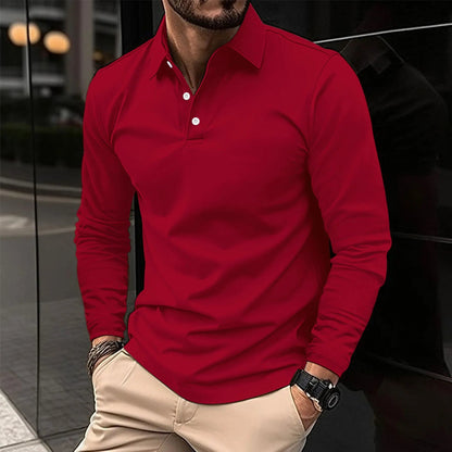 Homme Polo Manches Longues avec Col Classique Slim Fit