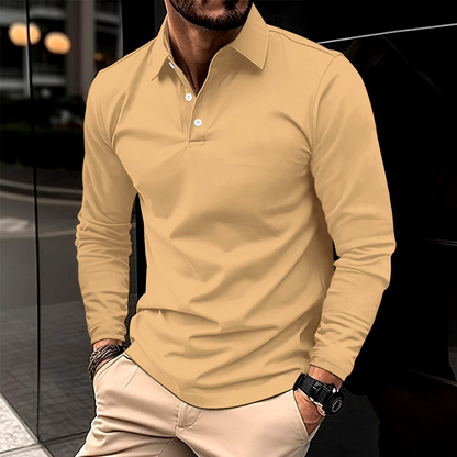 Homme Polo Manches Longues avec Col Classique Slim Fit