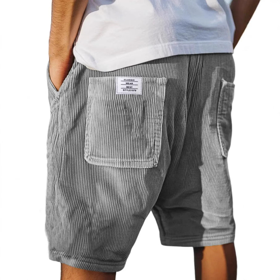 Homme Short à Ceinture Élastique avec Poches Utilitaires et Texture Côtelée