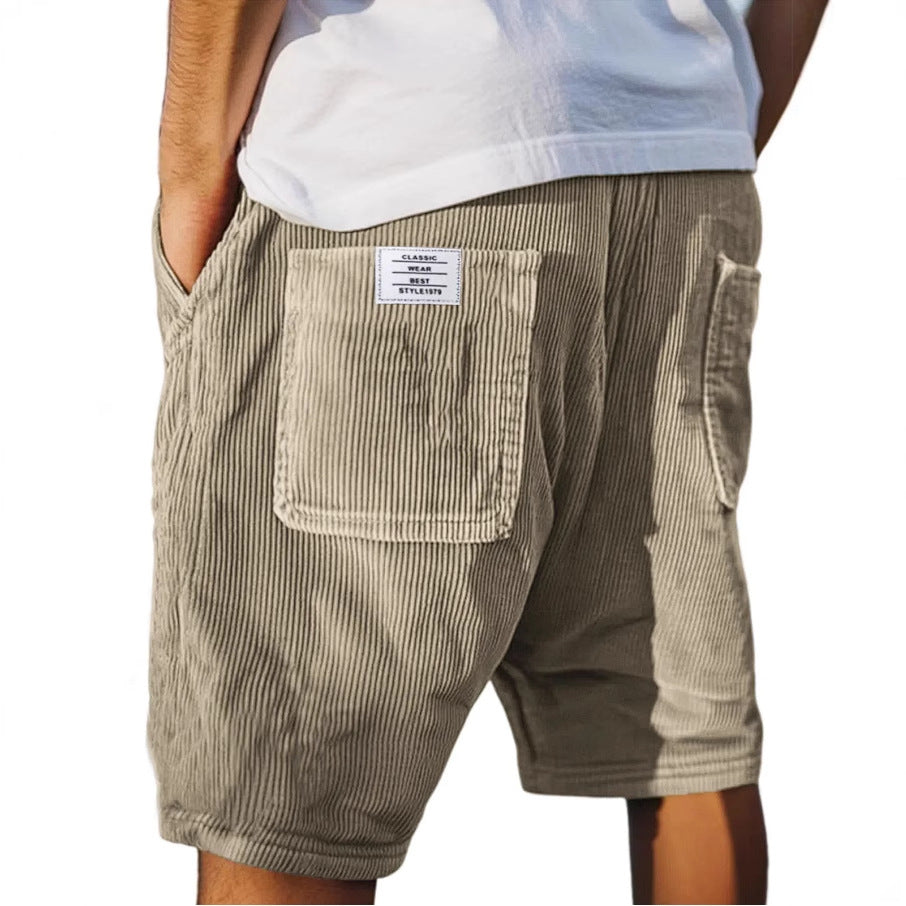 Homme Short à Ceinture Élastique avec Poches Utilitaires et Texture Côtelée