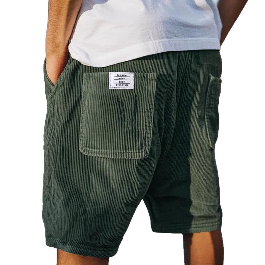 Homme Short à Ceinture Élastique avec Poches Utilitaires et Texture Côtelée