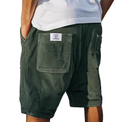 Homme Short à Ceinture Élastique avec Poches Utilitaires et Texture Côtelée