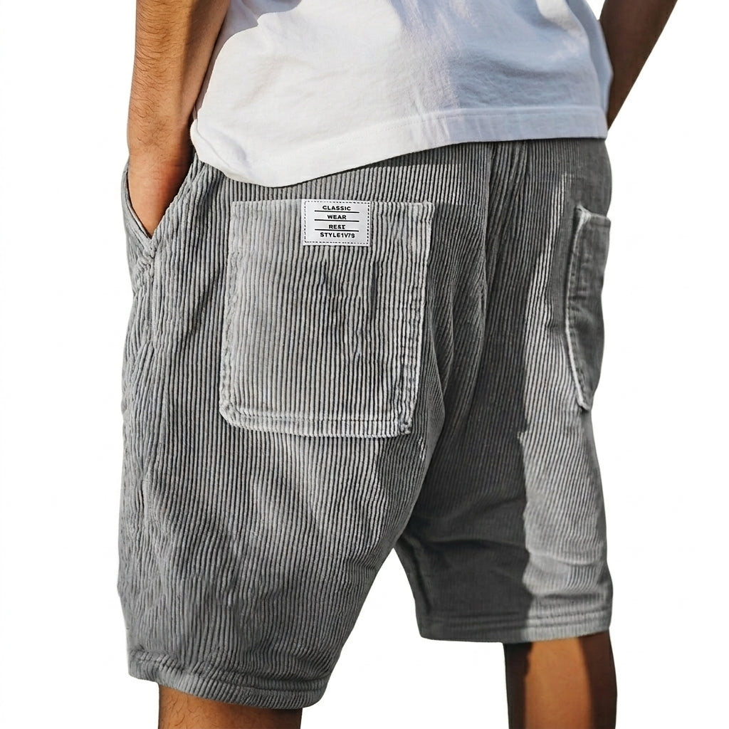 Homme Short à Nervures avec Poches Plaquées et Ceinture Élastique