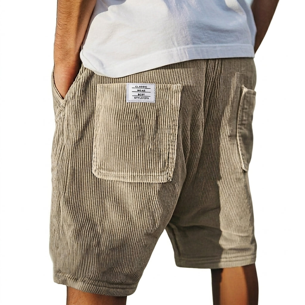 Homme Short à Nervures avec Poches Plaquées et Ceinture Élastique