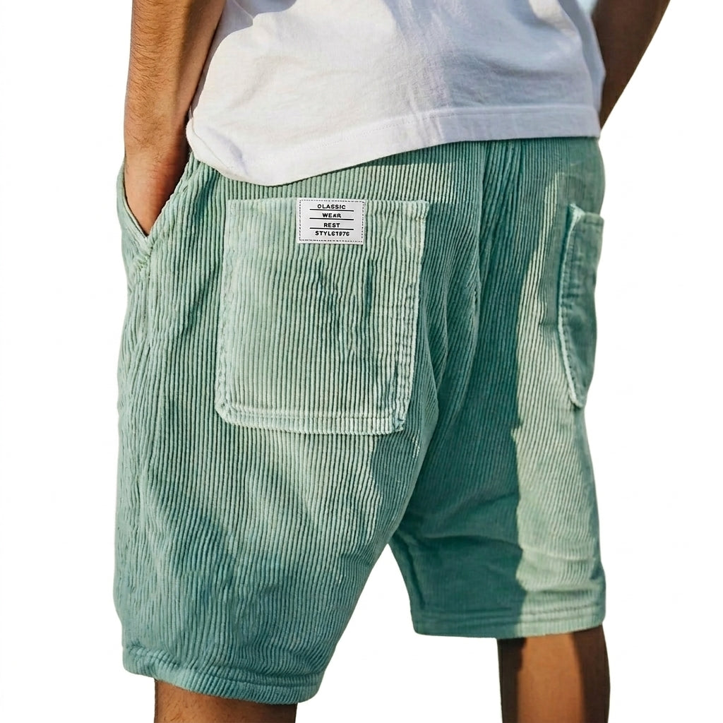 Homme Short à Nervures avec Poches Plaquées et Ceinture Élastique