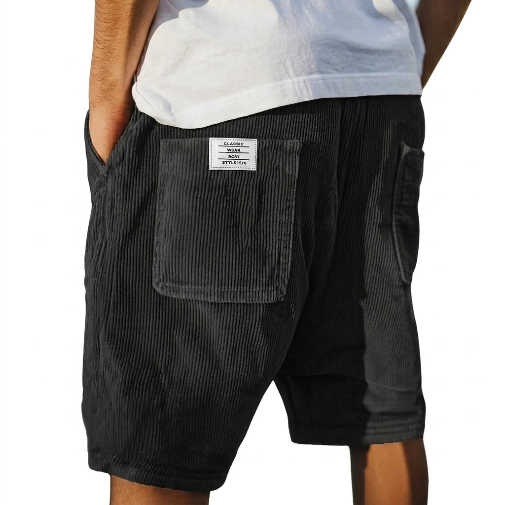 Homme Short à Nervures avec Poches Plaquées et Ceinture Élastique
