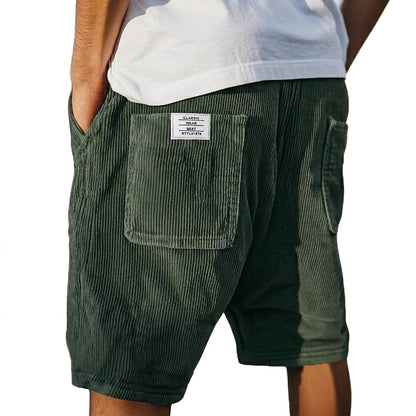 Homme Short à Nervures avec Poches Plaquées et Ceinture Élastique