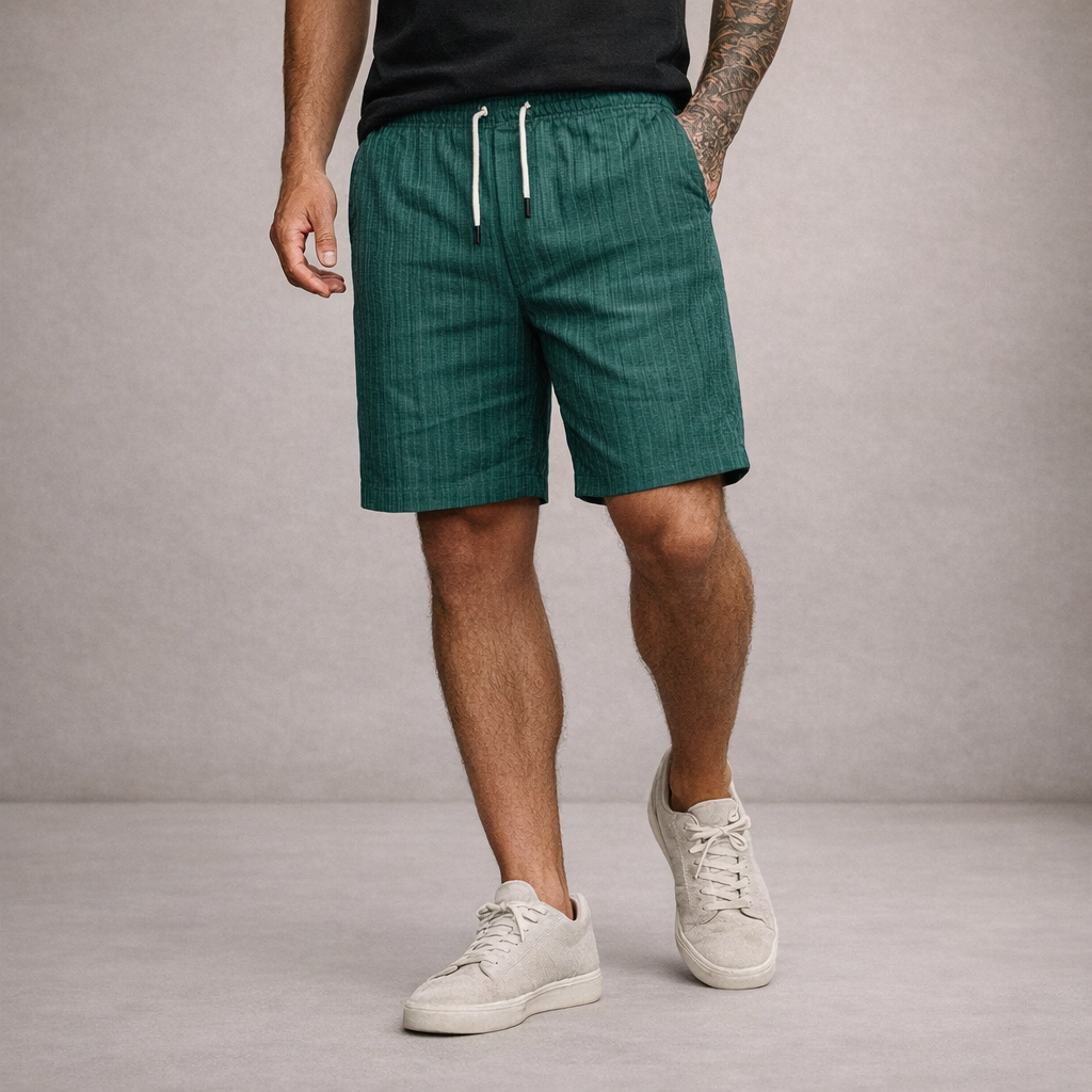 Homme Short à Rayures avec Taille Élastique et Poches