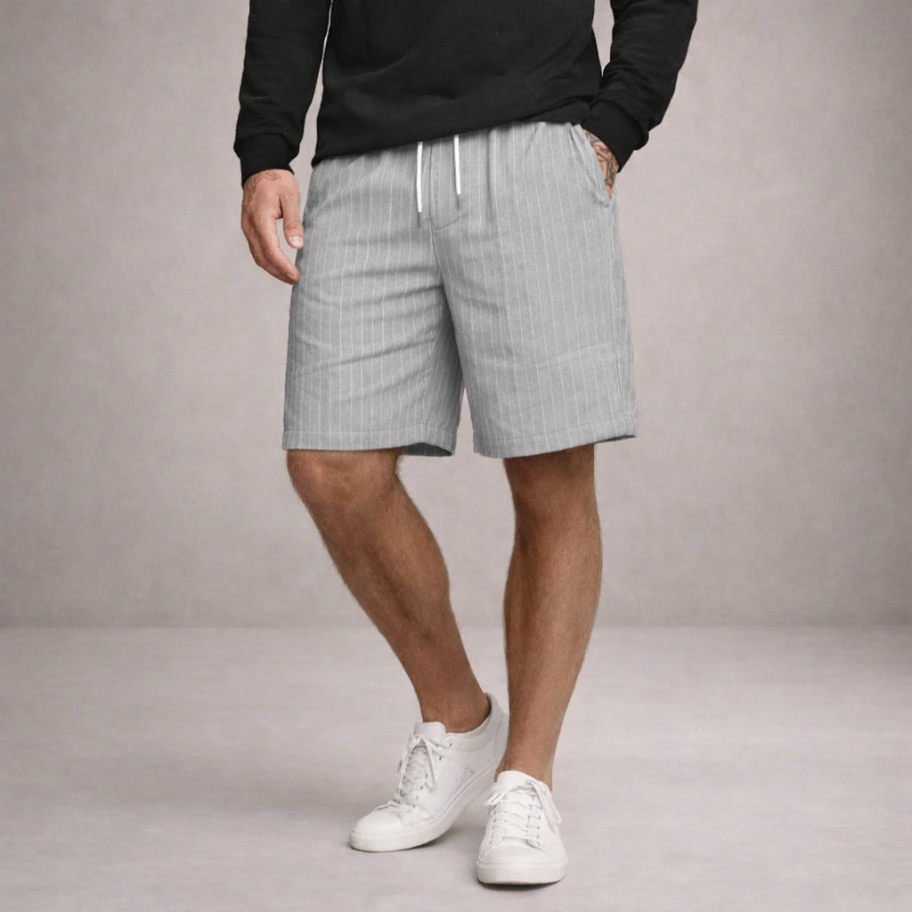 Homme Short à Rayures avec Taille Élastique et Poches