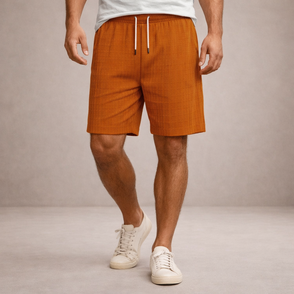 Homme Short à Rayures avec Taille Élastique et Poches