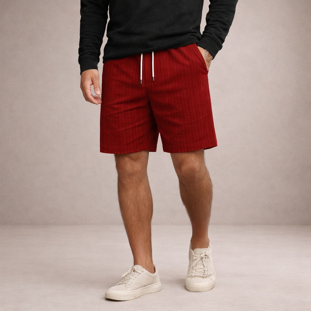 Homme Short à Rayures avec Taille Élastique et Poches