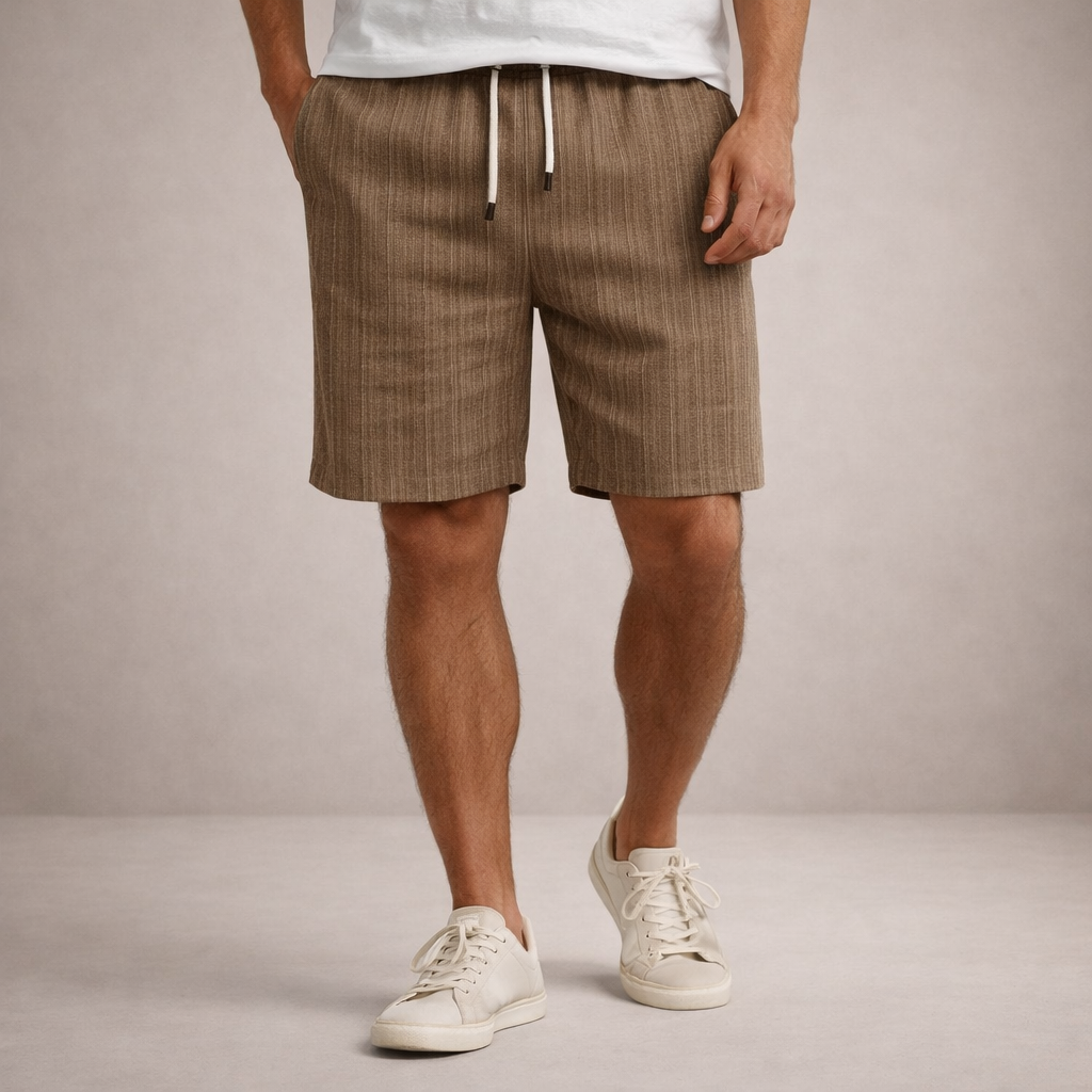 Homme Short à Rayures avec Taille Élastique et Poches